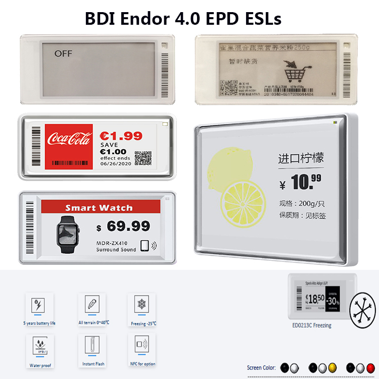 Electronic Shelf Lables, E-tags, ESLs, BDI Endor 4.0 EPD ESLs